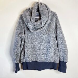 Te Verde Womens Pullover Sweater Sz XL Blue Plush Teddy Cowl Neck Pockets Cozy